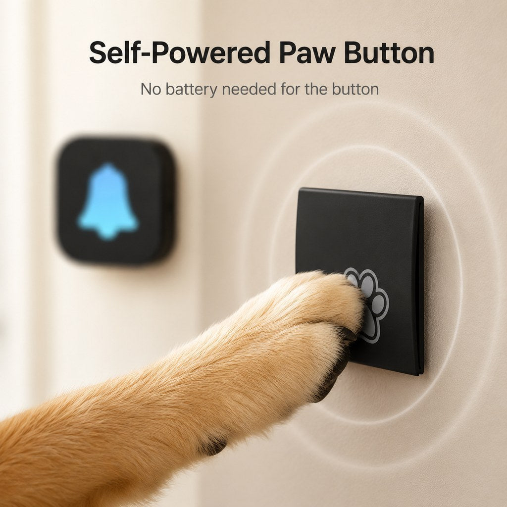 Ortekor Wireless Dog Doorbell for Potty Training - Self-Powered Paw Button & Plug-In Chime to Help Dogs Ask to Go Outside