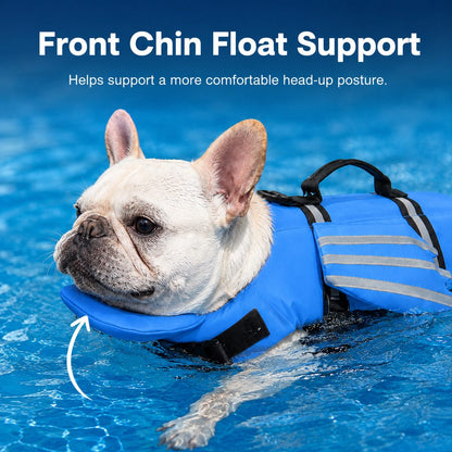 Ortekor French Bulldog Pool & Beach Reflective Angel-Wing Dog Life Jacket - Chin Float Support for Flat-Faced Dogs