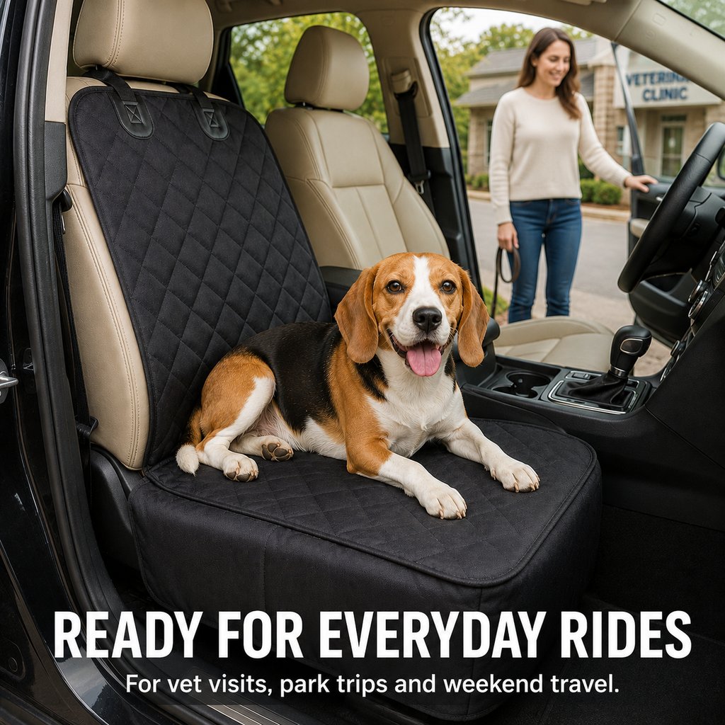 Ortekor Front Seat Pet Car Seat Cover with Seat Belt Tether - Passenger Seat Protector