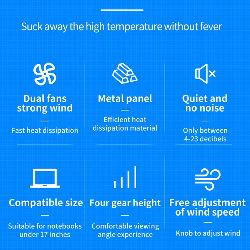 Dual-Fan Notebook Cooling Stand with Adjustable Height & USB Ports for 12-17 Inch Laptops