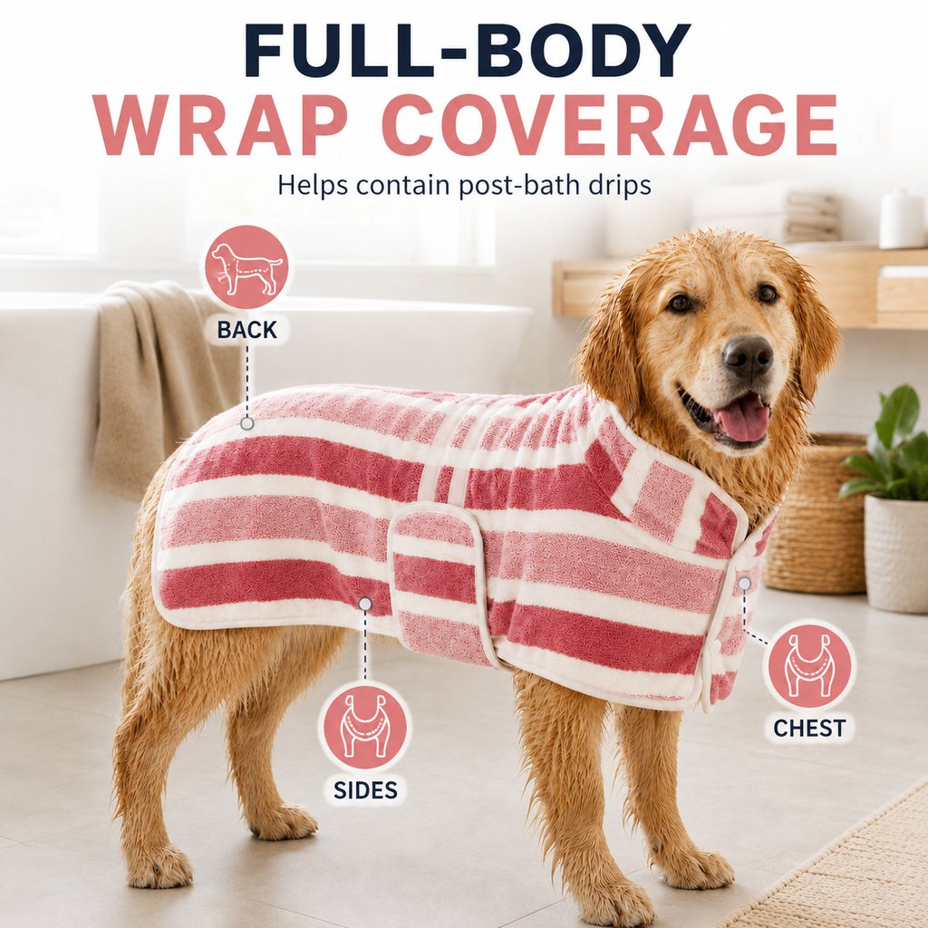 Ortekor Wearable Microfiber Dog Drying Towel – Hands-Free Post-Bath & Rainy-Day Wrap for Wet Fur & Drips