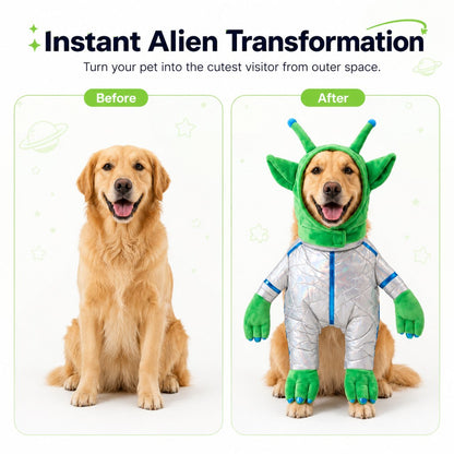 Ortekor Green Alien Pet Costume for Dogs & Cats - Funny Halloween Transformation Outfit for Pet Parties, Photoshoots & Costume Events