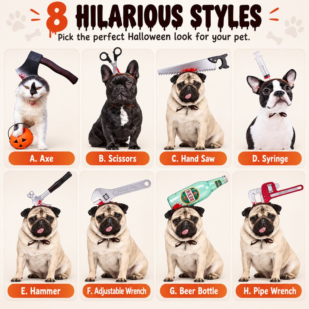 Ortekor Funny Halloween Pet Headwear for Dogs & Cats - Quick Tie-On Costume Prop for Parties, Photos & Trick-or-Treating