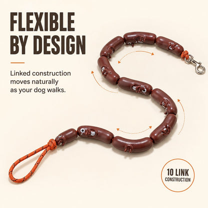 Ortekor Funny Sausage Link Dog Leash for Daily Walks – 10-Link 53 in Extended Lead with 360° Swivel Clasp to Help Reduce Twisting
