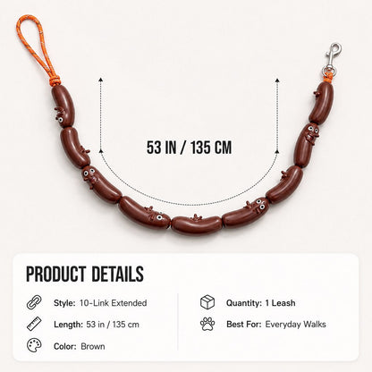 Ortekor Funny Sausage Link Dog Leash for Daily Walks – 10-Link 53 in Extended Lead with 360° Swivel Clasp to Help Reduce Twisting