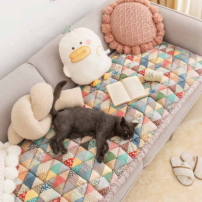 Quilted Cotton Furniture Protector Cover Anti-Slip Couch Cushion Pad for Sofa Chair Loveseat Pet-Friendly Washable Mat for Living Room