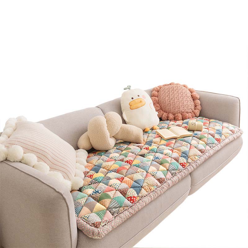 Quilted Cotton Furniture Protector Cover Anti-Slip Couch Cushion Pad for Sofa Chair Loveseat Pet-Friendly Washable Mat for Living Room