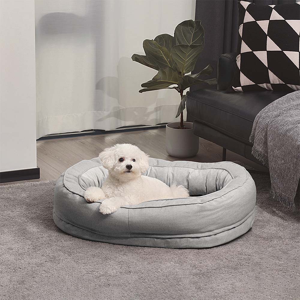 Round Bolster Pet Bed with Orthopedic Foam Support for Dogs | Raised Edge Calming Bed with Machine Washable Cover & Waterproof Liner