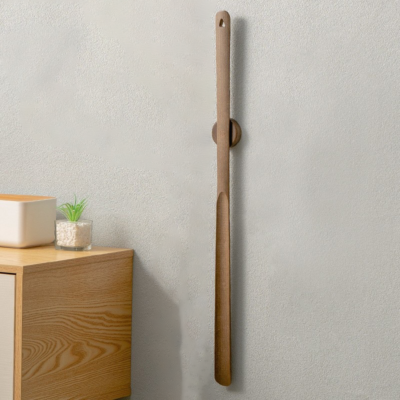 Long-Handle Magnetic Shoehorn with Wall Mount Beech Wood 20-Inch Entryway Shoe Helper for Adults Seniors Easy Storage Hallway Mudroom Closet