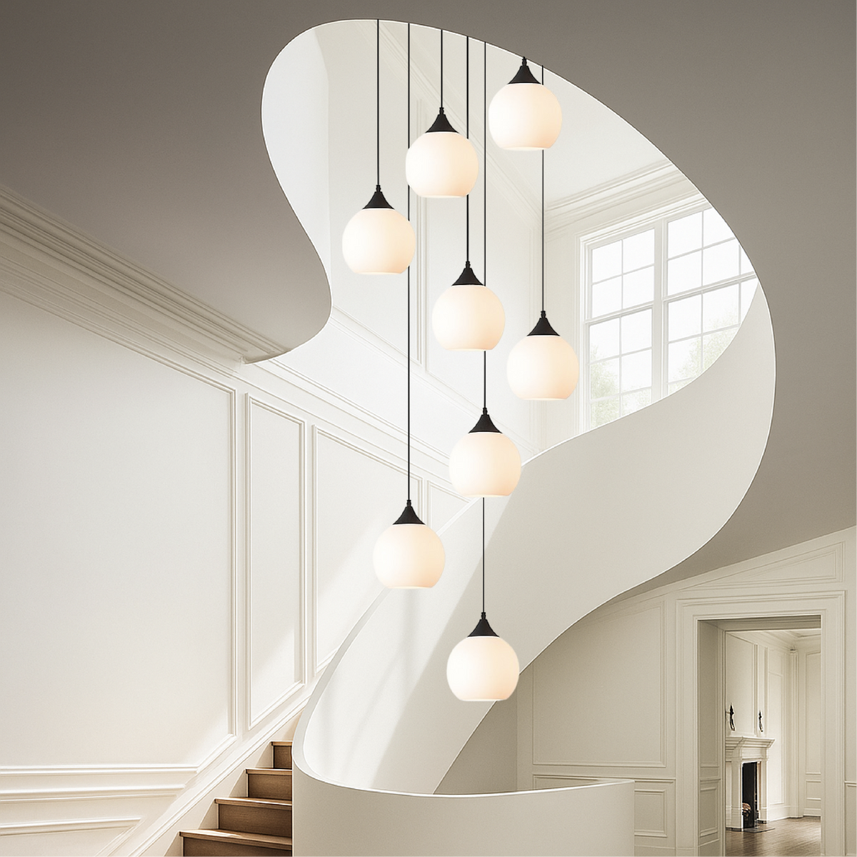 Spiral Stairway Crystal Chandelier LED Multi-Story Foyer Ceiling Light Height-Adjustable Modern Entryway Hanging Fixture for Grand Staircase