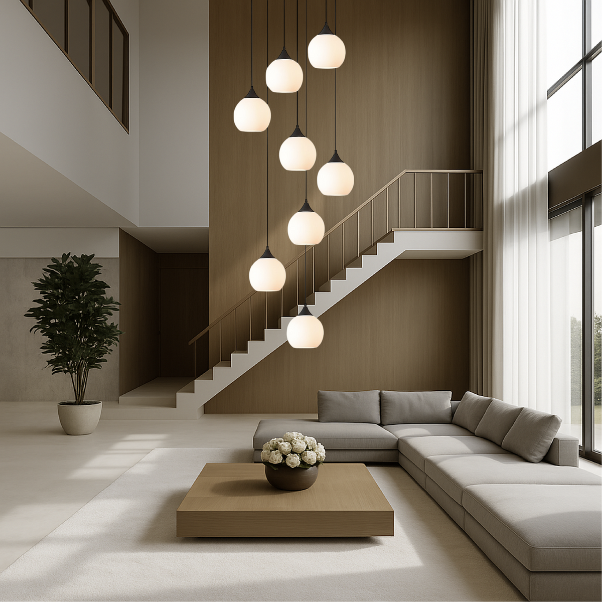 Spiral Stairway Crystal Chandelier LED Multi-Story Foyer Ceiling Light Height-Adjustable Modern Entryway Hanging Fixture for Grand Staircase