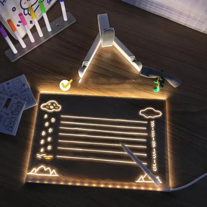 Illuminated Message Board for Kids Art & Family Notes with Erasable Neon Markers Reusable Light-Up Drawing Surface Desktop Nightstand Home O