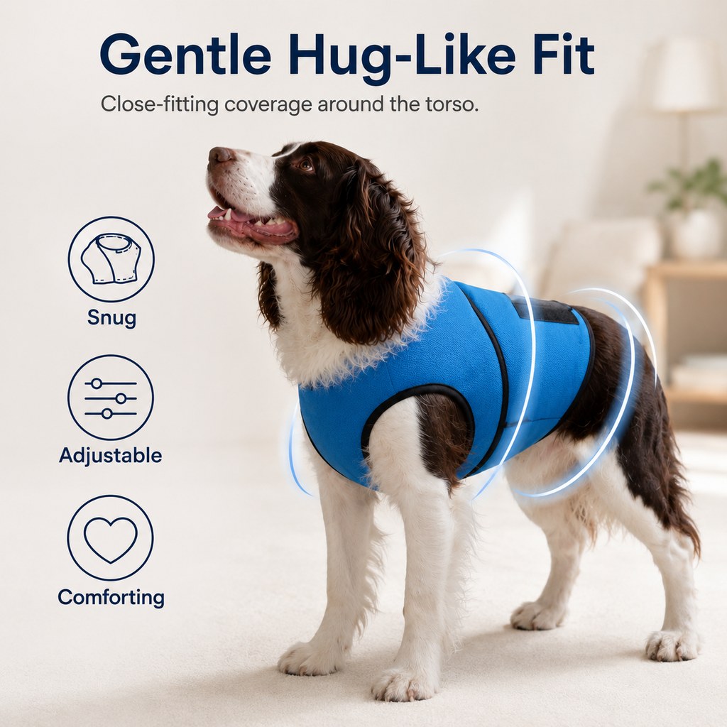 Ortekor Dog Comfort Wrap Vest for Thunderstorms, Fireworks & Travel - Adjustable Hug-Like Support for Nervous Dogs