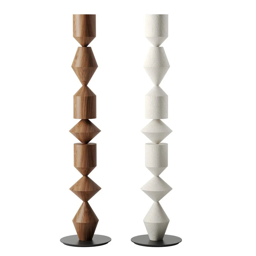Tall Iron Geometric Standing Lamp 60 in Walnut Black White for Living Room Bedroom Ambient Light Modern Minimalist Decor