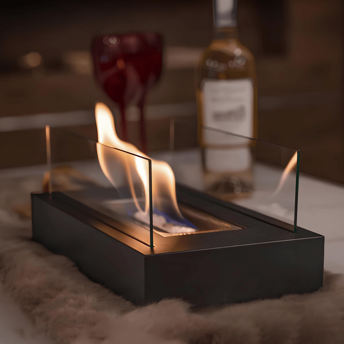 Tabletop Bioethanol Fireplace – Portable Indoor Outdoor Fire Pit with Real Flame for Dining Table Living Room Patio Decor