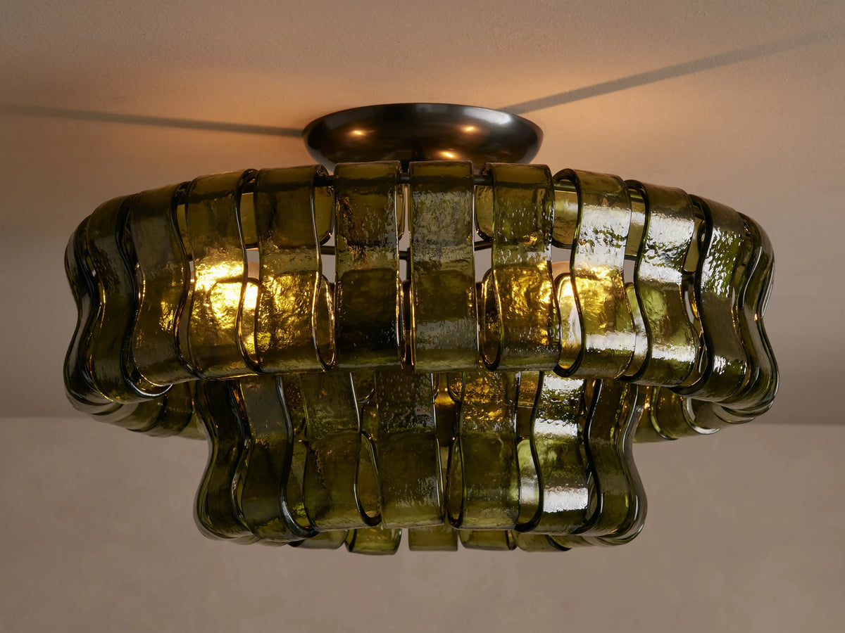Textured Glass Flush Mount Ceiling Light 18-Inch Brass Finish 3-Light Modern Fixture for Living Room Bedroom Dining Room Entryway
