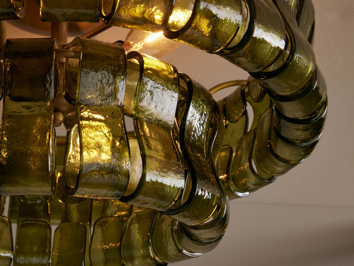 Textured Glass Flush Mount Ceiling Light 18-Inch Brass Finish 3-Light Modern Fixture for Living Room Bedroom Dining Room Entryway