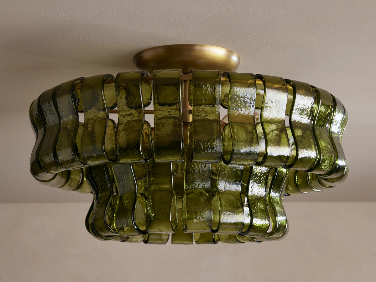 Textured Glass Flush Mount Ceiling Light 18-Inch Brass Finish 3-Light Modern Fixture for Living Room Bedroom Dining Room Entryway