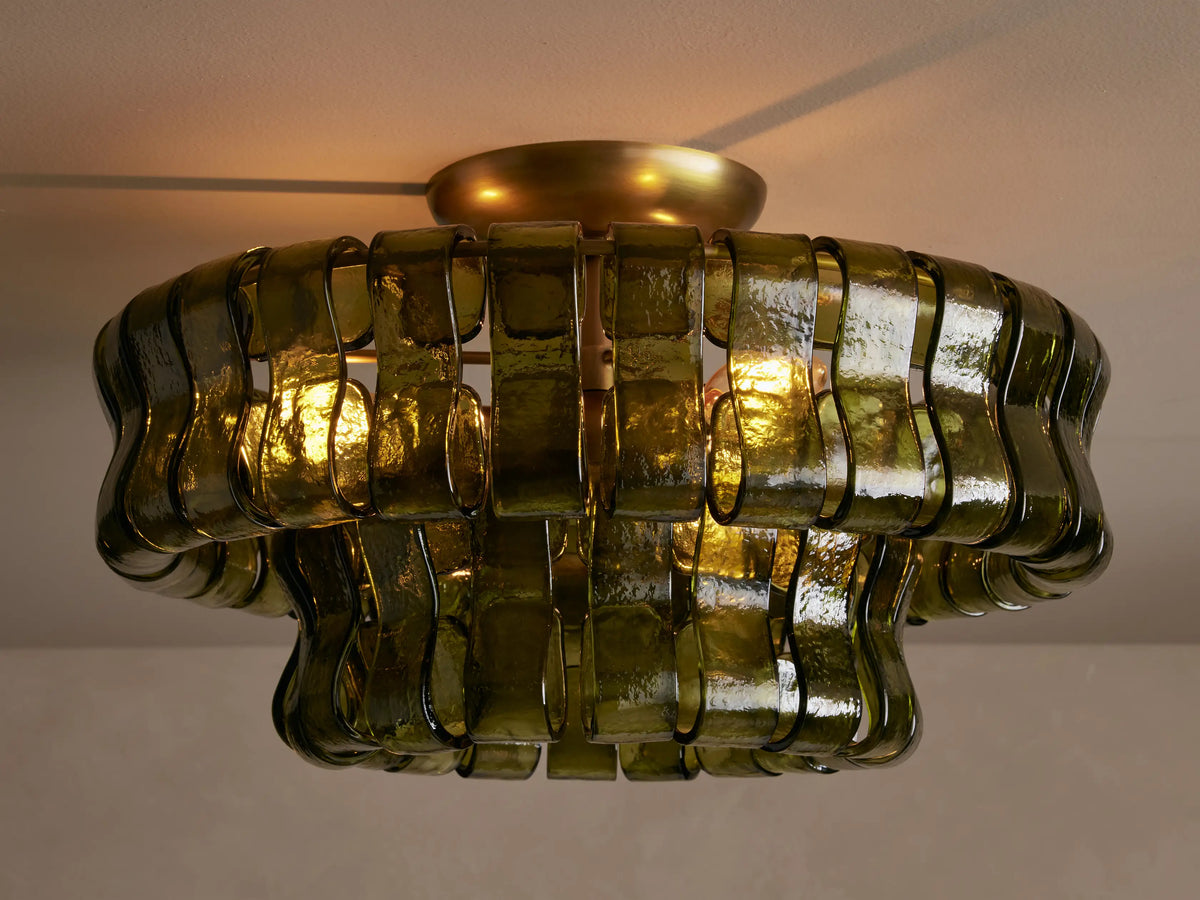Textured Glass Flush Mount Ceiling Light 18-Inch Brass Finish 3-Light Modern Fixture for Living Room Bedroom Dining Room Entryway