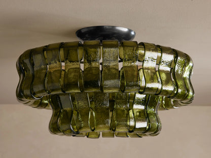 Textured Glass Flush Mount Ceiling Light 18-Inch Brass Finish 3-Light Modern Fixture for Living Room Bedroom Dining Room Entryway