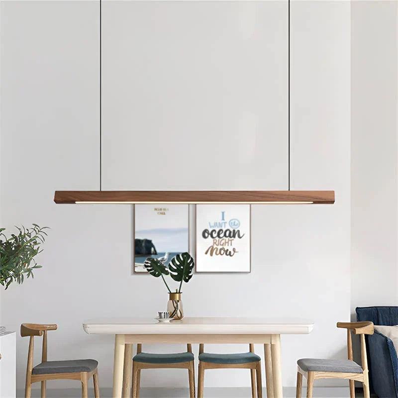 Linear Wood LED Pendant Light for Kitchen Island & Dining – Scandinavian Modern Hanging Fixture in Pine or Walnut