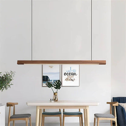 Linear Wood LED Pendant Light for Kitchen Island & Dining – Scandinavian Modern Hanging Fixture in Pine or Walnut
