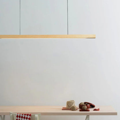 Linear Wood LED Pendant Light for Kitchen Island & Dining – Scandinavian Modern Hanging Fixture in Pine or Walnut