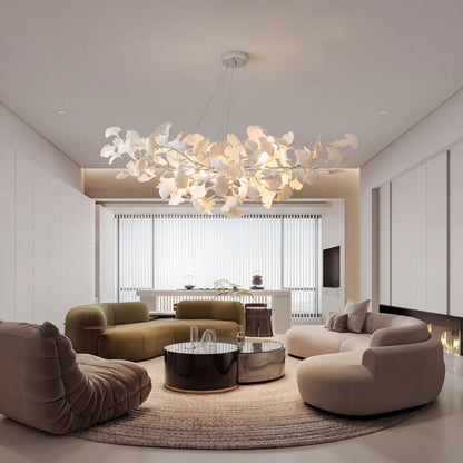 Porcelain Leaf Chandelier Modern Nature-Inspired LED Ceiling Fixture for Dining Room & Kitchen Island Gold Nickel Finish Adjustable Height