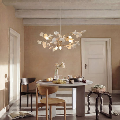 Porcelain Leaf Chandelier Modern Nature-Inspired LED Ceiling Fixture for Dining Room & Kitchen Island Gold Nickel Finish Adjustable Height