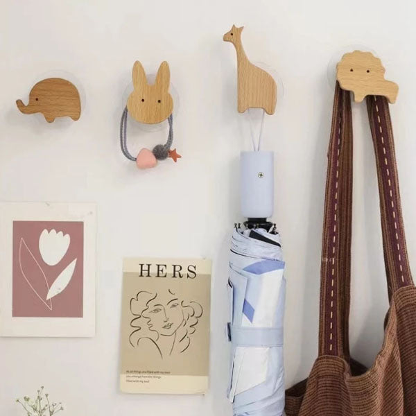 Animal-Shaped Wood Peg Rack for Kids' Rooms — Self-Stick or Screw-Mount Entryway Organizer, Nursery Decor Hanger for Coats, Backpacks & Acce