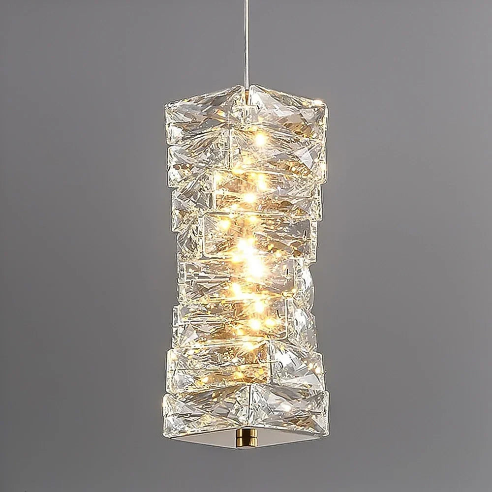 Layered Glass LED Hanging Light 10 in Vertical Drop Chrome Gold Kitchen Island Dining Room Ceiling Fixture Modern Stacked Crystal Pendant Ba