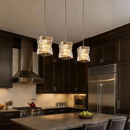Layered Glass LED Hanging Light 10 in Vertical Drop Chrome Gold Kitchen Island Dining Room Ceiling Fixture Modern Stacked Crystal Pendant Ba