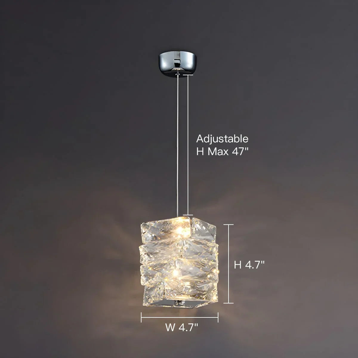 LED Crystal Pendant Fixture 5 in Wide Stacked Ice Block Hanging Lamp Gold Chrome Adjustable Cord for Countertops Dining Areas Modern Kitchen