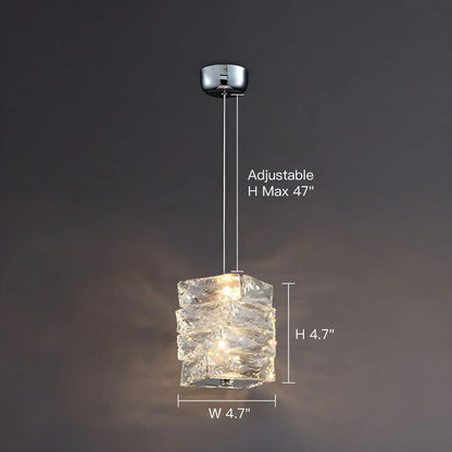 LED Crystal Pendant Fixture 5 in Wide Stacked Ice Block Hanging Lamp Gold Chrome Adjustable Cord for Countertops Dining Areas Modern Kitchen