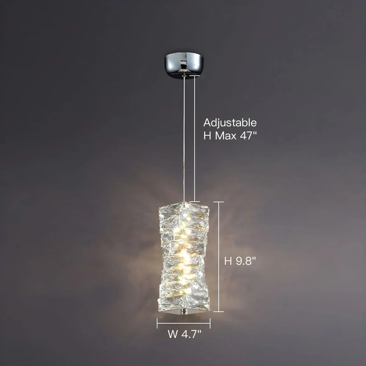 LED Crystal Pendant Fixture 5 in Wide Stacked Ice Block Hanging Lamp Gold Chrome Adjustable Cord for Countertops Dining Areas Modern Kitchen