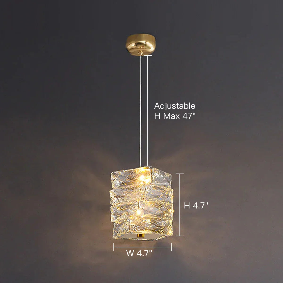 LED Crystal Pendant Fixture 5 in Wide Stacked Ice Block Hanging Lamp Gold Chrome Adjustable Cord for Countertops Dining Areas Modern Kitchen