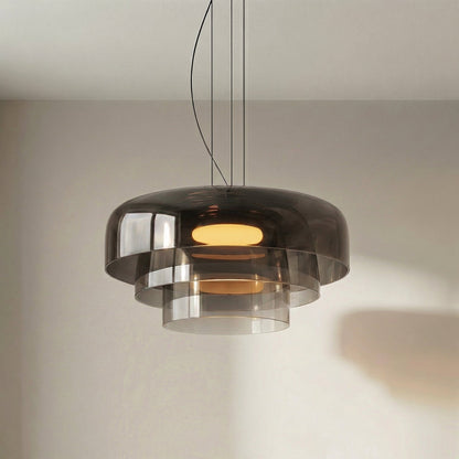 Hand-Blown Glass Pendant Light Fixture – 17 in Sculptural Dome Shade with Adjustable Cord for Kitchen Island, Dining Room, Entryway – Warm