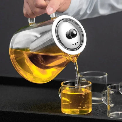 Clear Borosilicate Glass Teapot with Removable Stainless Steel Infuser & Lid for Loose Leaf Tea, Herbal Brews – Heat-Safe Brewing Kettle