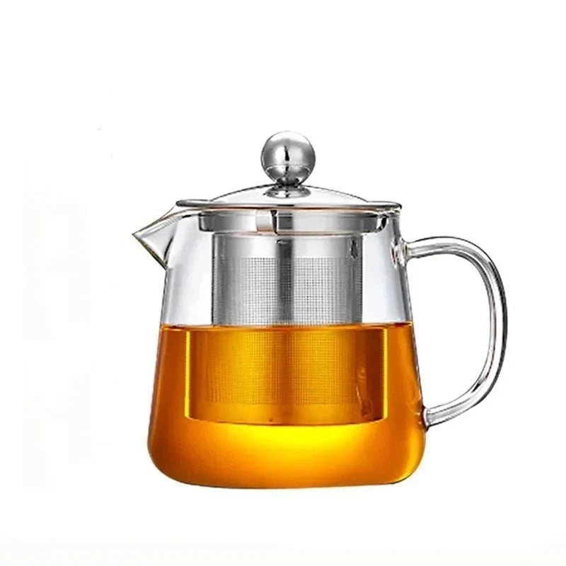 Clear Borosilicate Glass Teapot with Removable Stainless Steel Infuser & Lid for Loose Leaf Tea, Herbal Brews – Heat-Safe Brewing Kettle