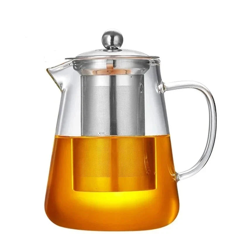Clear Borosilicate Glass Teapot with Removable Stainless Steel Infuser & Lid for Loose Leaf Tea, Herbal Brews – Heat-Safe Brewing Kettle