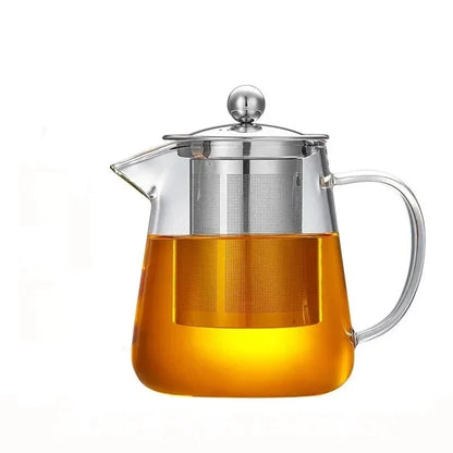 Clear Borosilicate Glass Teapot with Removable Stainless Steel Infuser & Lid for Loose Leaf Tea, Herbal Brews – Heat-Safe Brewing Kettle