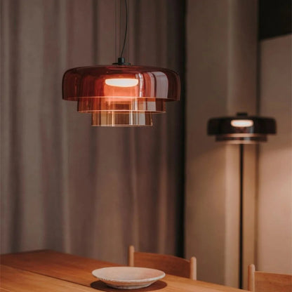Layered Glass Hanging Light 16.5 in Orange for Kitchen Island & Dining Table – Adjustable Cord Suspension Fixture LED Included Modern Scandi