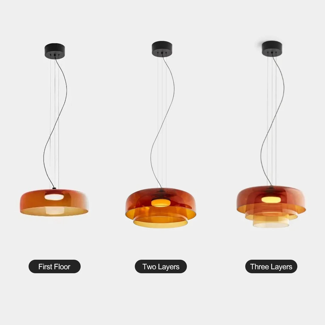 Layered Glass Hanging Light 16.5 in Orange for Kitchen Island & Dining Table – Adjustable Cord Suspension Fixture LED Included Modern Scandi