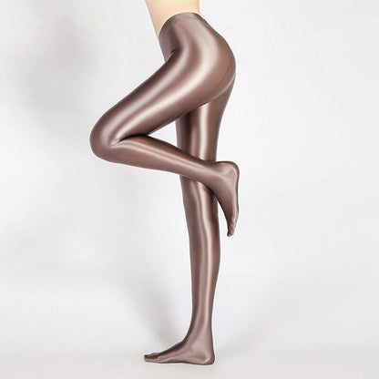 High-Waist Stretch Leggings – Opaque Wet-Look Finish, Figure-Sculpting Fit for Women