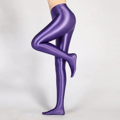 High-Waist Stretch Leggings – Opaque Wet-Look Finish, Figure-Sculpting Fit for Women