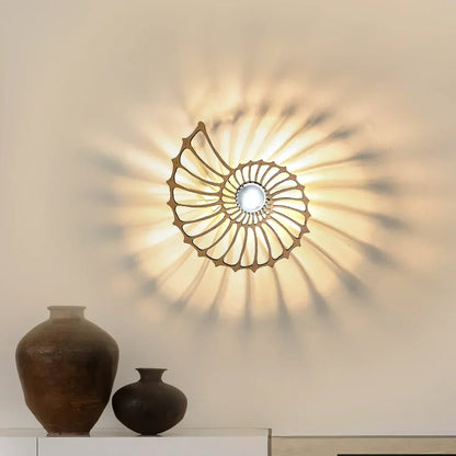 Spiral Shell Accent Sconce with LED – Handcrafted Ceramic & Wood Fixture in Gold or Black for Entryways, Bedrooms & Hallways