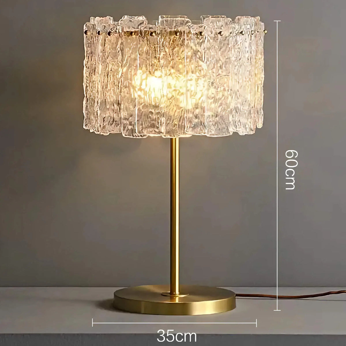 Brass Stem Accent Lamp with Textured Glass Shade 24 in Tall Bedroom Nightstand Light Modern Plug-In Fixture Clear Diffused Glow for Consoles