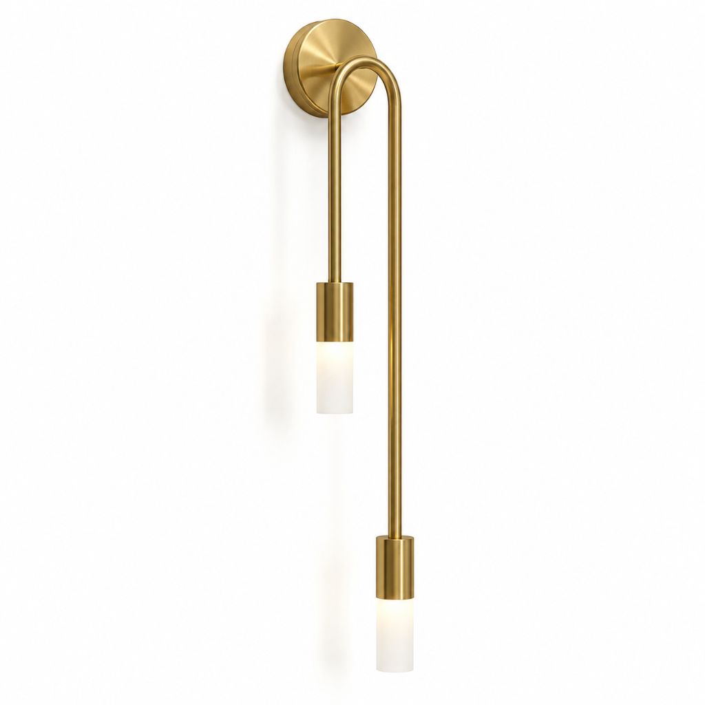 Vertical Brass Wall Light Dual Cylinder Sconce Frosted Shade Mid-Century for Bedroom Hallway Vanity Accent Lighting Contemporary Metal