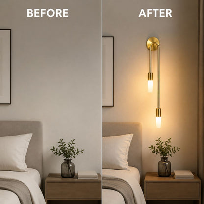 Vertical Brass Wall Light Dual Cylinder Sconce Frosted Shade Mid-Century for Bedroom Hallway Vanity Accent Lighting Contemporary Metal