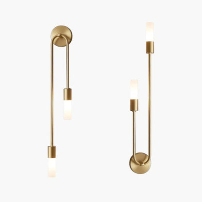 Vertical Brass Wall Light Dual Cylinder Sconce Frosted Shade Mid-Century for Bedroom Hallway Vanity Accent Lighting Contemporary Metal